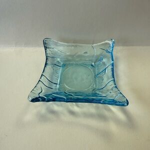 Unbranded Ocean Blue Glass Decorative Trinket Tray Cache Dish Dresser Plate